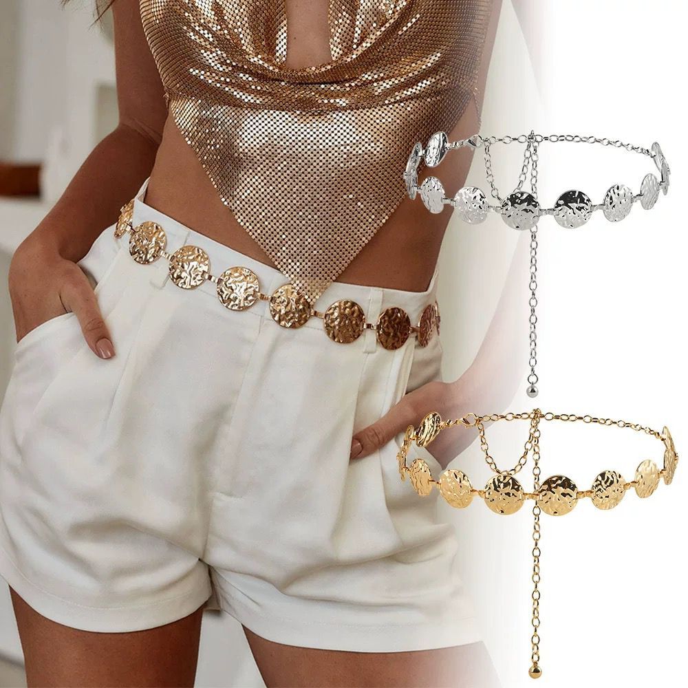 Cinto Corrente Feminino Dourado com Discos Martelados Ajustável Estilo Boho Vintage para Vestido Saia Calça em Oferta na Shopee