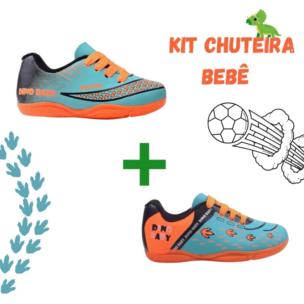 Kit Chuteira Bebê Masculino Feminino Original Dino Baby Escolar Antiderrapante Futsal