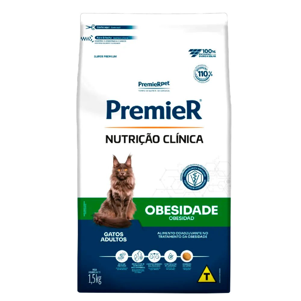 Ração Premier Nutrição Clínica Obesidade Para Gatos Adultos 1,5kg