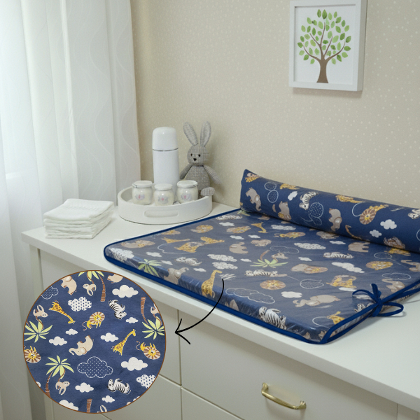 Kit Trocador Cômoda Quarto de Bebê com Espuma + Capa Impermeável + Xuxinho Percal 400 Fios
