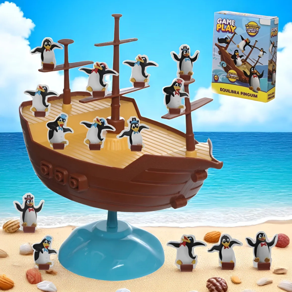 Jogo de Equilíbrio Barco Pirata Equilibrando Pinguins Grupo Dupla 37 Peças