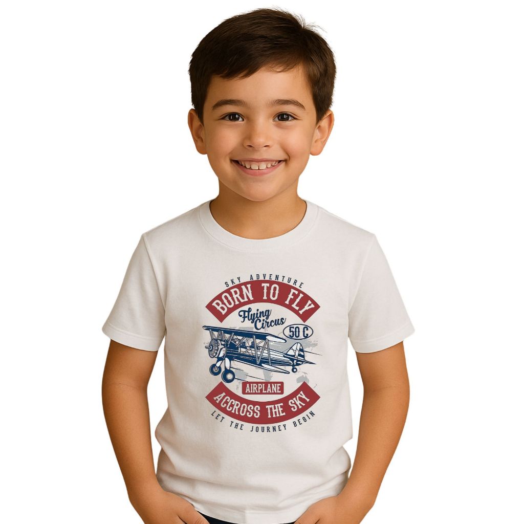 Camiseta Menino Infantil Estapada 100% Algodão Estilosa Avião Born to Fly Piloto Aviator Tamanho 2 ao 16
