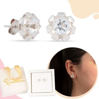 Brinco Ponto De Luz Zirconia Flor 10mm Presente Feminino Brinco Delicado Luxo