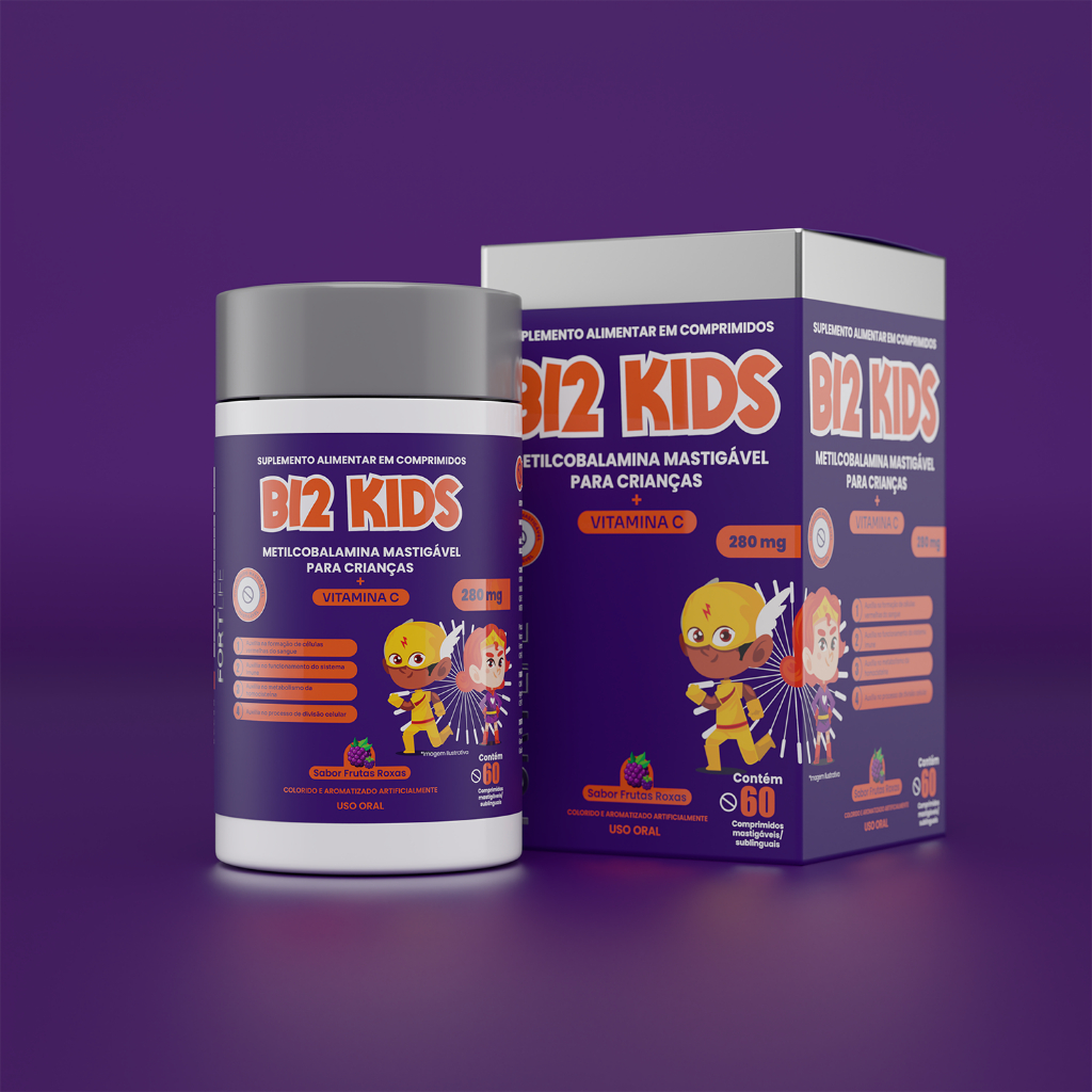 Vitamina B12 Kids Metilcobalamina + Vitamina C 280mg 60 Comprimidos Mastigáveis FORTLIFE (Infantil) em Oferta na Shopee