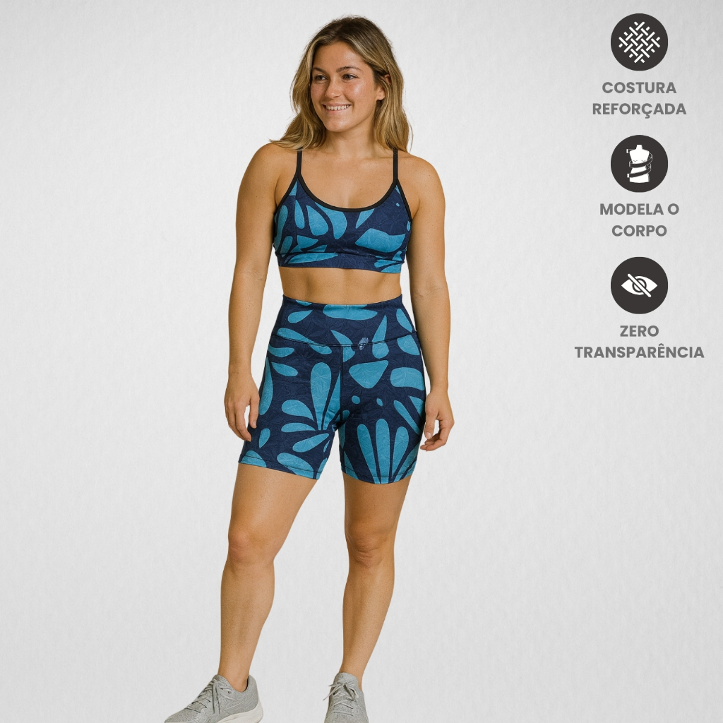 Conjunto Estampado Short e Top de Alcinha Feminino Fitness Confortável Academia