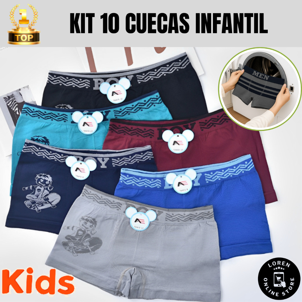 Kit 10 Cuecas Box Boxer Infantil Micro Fibra