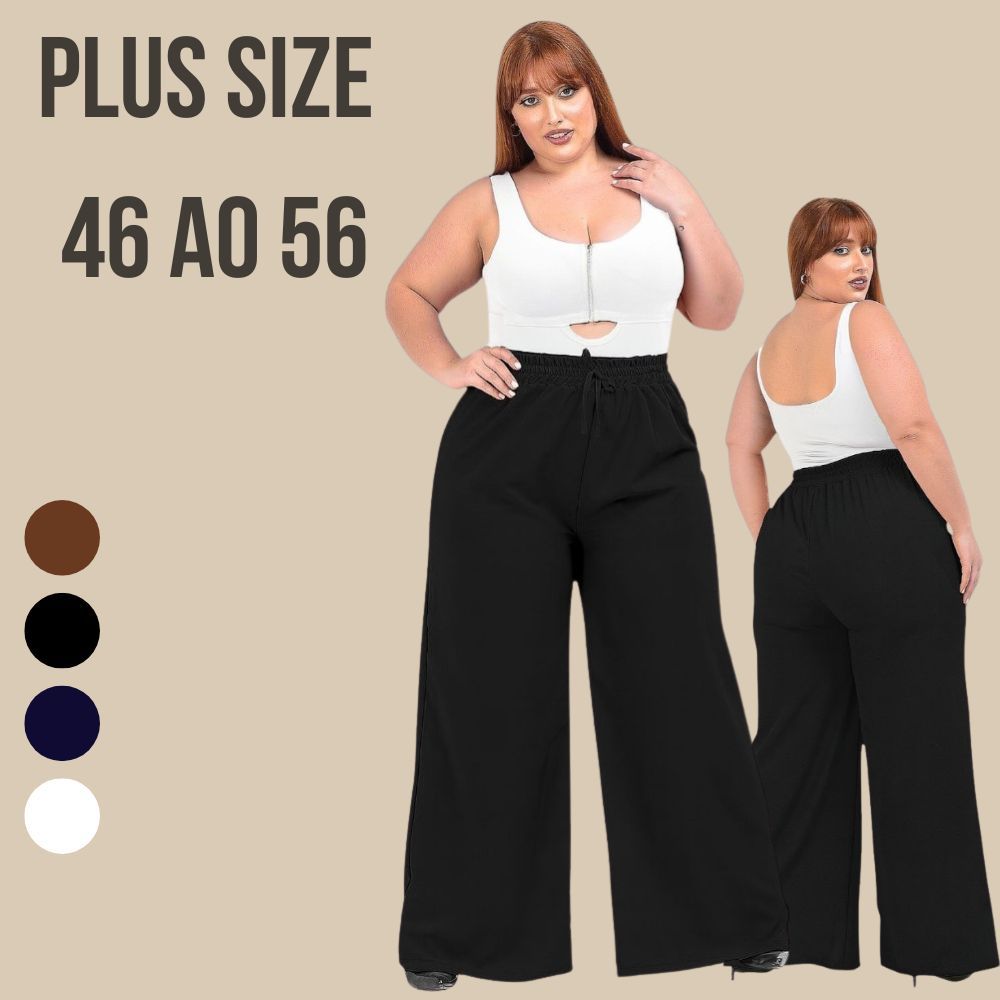Calça Premium Plus Size Pantalona Cintura Alta Tecido Crepe G1 G2 G3 em Oferta na Shopee