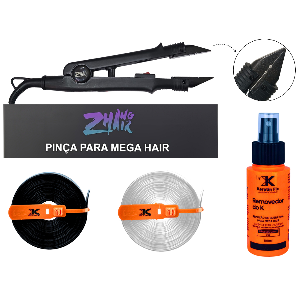 Kit Mega Hair Pinça Reta + 02 Queratinas + Removedor K em Oferta na Shopee