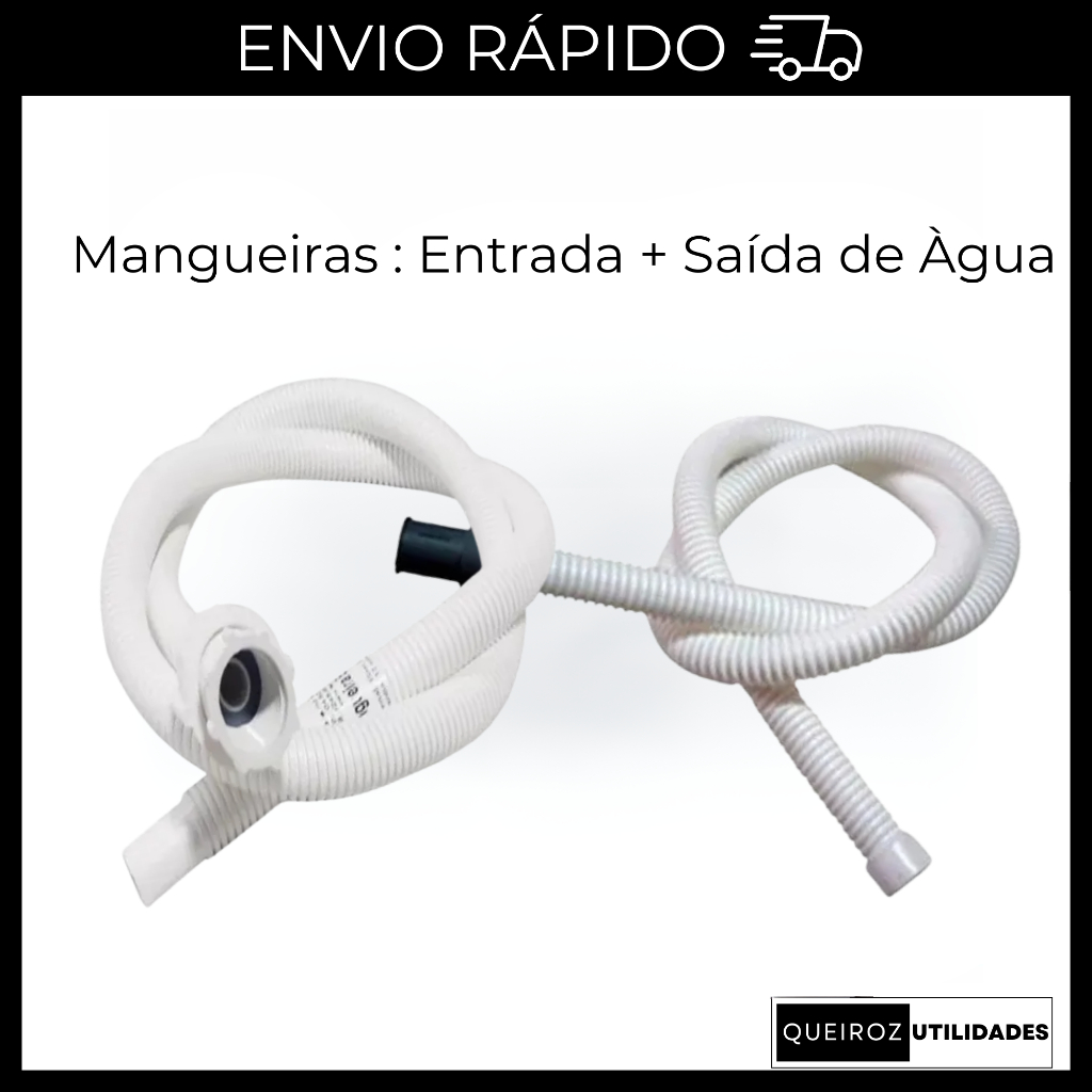 Kit Mangueira Entrada de Água 1,30M Para Tanquinho Colormaq + Mangueira Saída Sanfonada Com Luva 1,20M