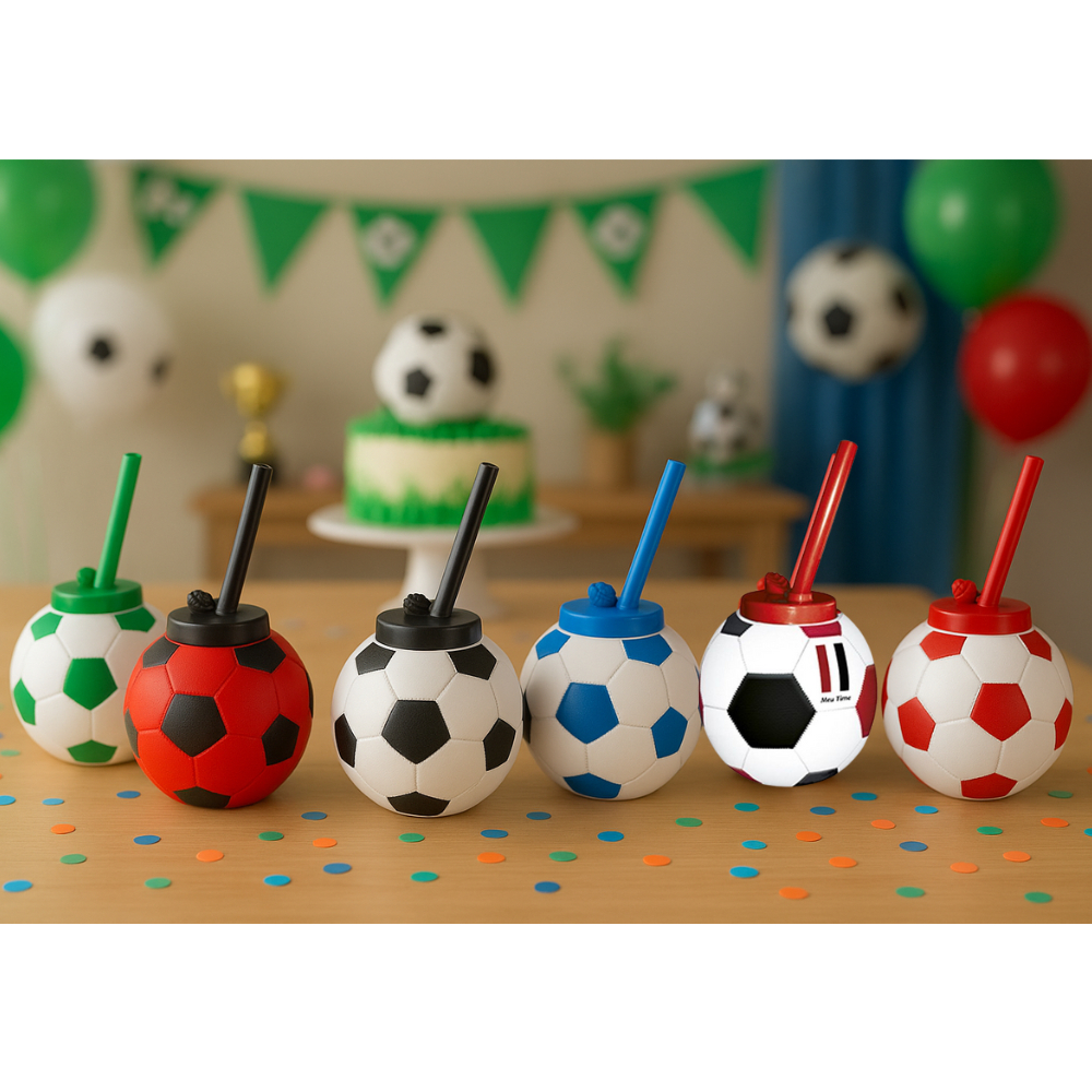 Kit 15 Copos Bola Futebol Canudo Lembrancinha Aniversário Decoração Copinho Divertido Merenda Creche em Oferta na Shopee