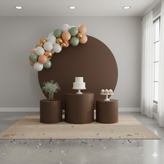 KIT DECORAÇÃO FESTAS PAINEL REDONDO CAPA 1,50X1,50 + TRIO DE CAPAS CILINDRO P M G CORES VARIADAS em Oferta na Shopee