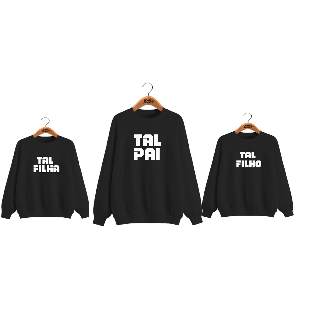 Kit com 3 blusas moletom flaneladas tal pai tal filho tal filha iguais