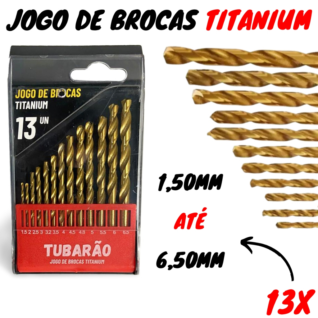 Jogo de Broca 13 Peças Titanium (1,50mm até 6,50mm) - Tubarão em Oferta na Shopee