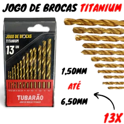 Jogo de Broca 13 Peças Titanium (1,50mm até 6,50mm) - Tubarão