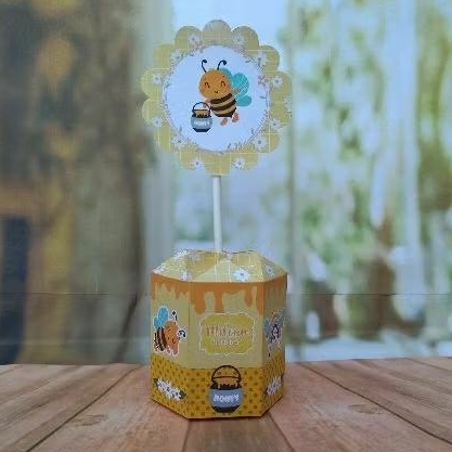 PEGUE e MONTE - Centro de Mesa Sextavado - Tema Abelhinha - Lembrancinha de Festa Infantil