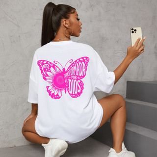 Camiseta Feminina Streetwear Borboleta Transformada Por Dios Estilo Blogueira Camisa Tecido 100% Algodão
