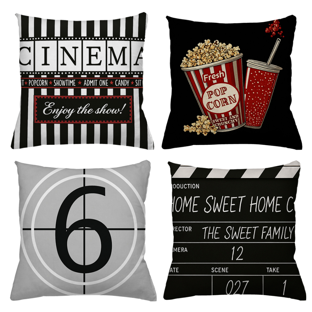 KIT 4 CAPAS DE ALMOFADAS CINEMA CINE EM CASA  TAMANHO 45X45 em Oferta na Shopee
