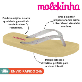 Chinelo Molekinha meninas glitter tiras confortável dia a dia alta qualidade ref 2364.200 em Oferta na Shopee