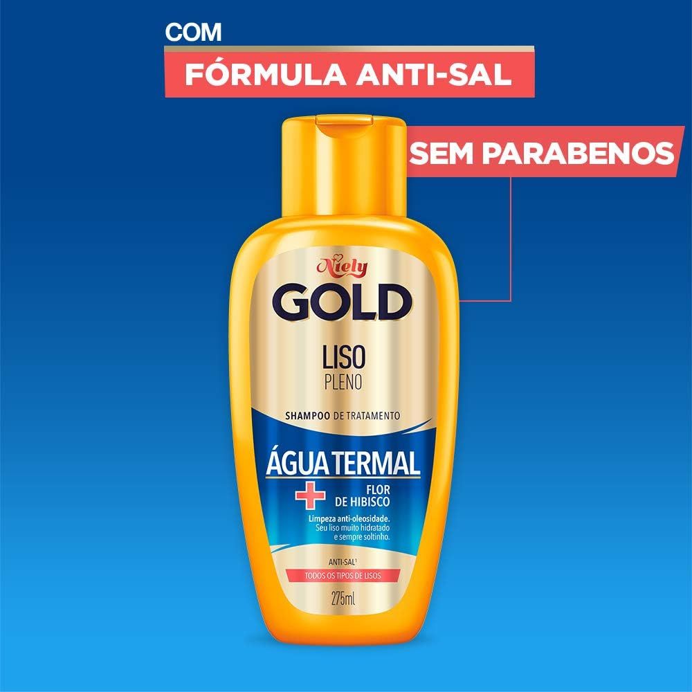 Detalhes do Shampoo Niely Gold Liso Pleno Com 275ml