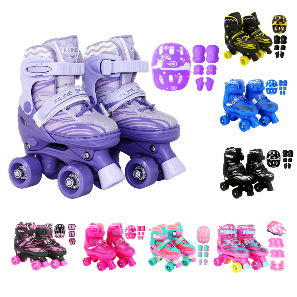 Patins Infantil Ajustável Roller 4 Rodas com Capacete Proteção Criança