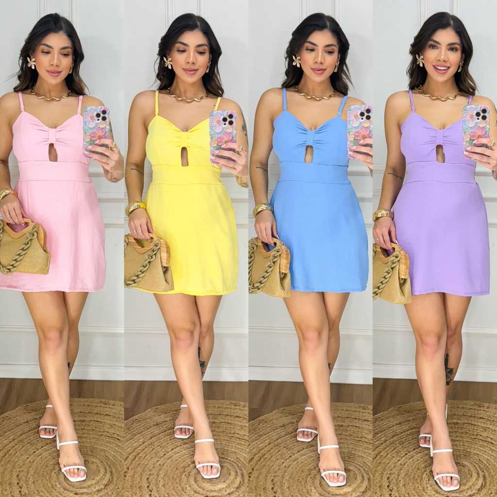 Vestido Curto Macaquinho Feminino Liso Com Alcinha Ajustável / Elastex Nas Costas / Contem bojo / Contem laço na frente.