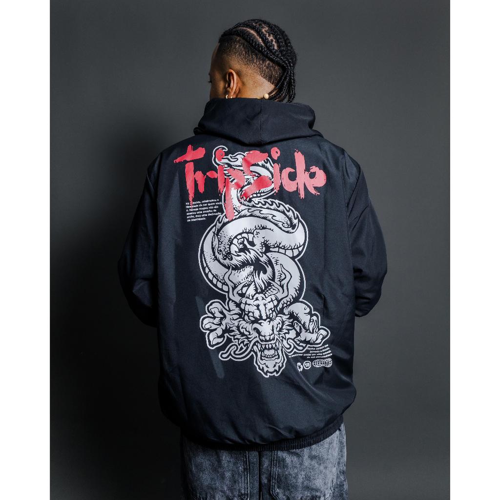 jaqueta corta vento unissex streetwear oversized hip hop dragao