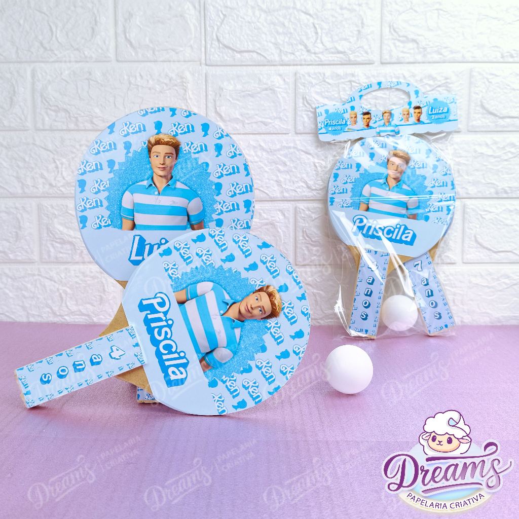 20 Raquetes de Ping Pong Personalizadas festa Ken da Barbie (Fazemos qualquer tema)