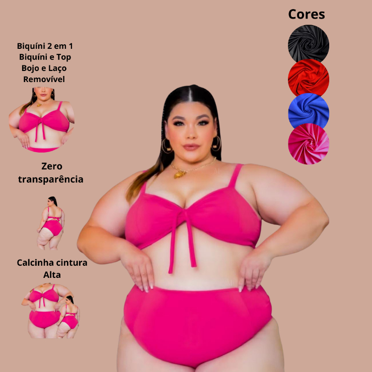 Biquíni Plus Size 2em1 com Forro Cintura Alta, Moda Feminino e Hot Pans