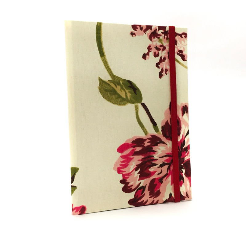 Caderno sketchbook de tecido floral A5 folhas avena 90g para desenho ou escrita