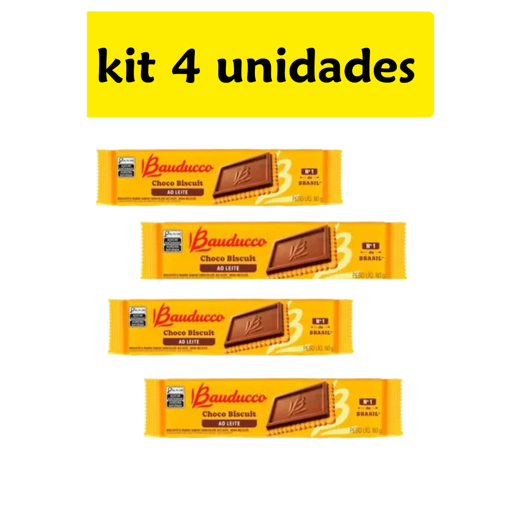 kit 4 unidades de Biscoito Choco Biscuit Bauducco Ao Leite bolacha Pacote com 80g em Oferta na Shopee