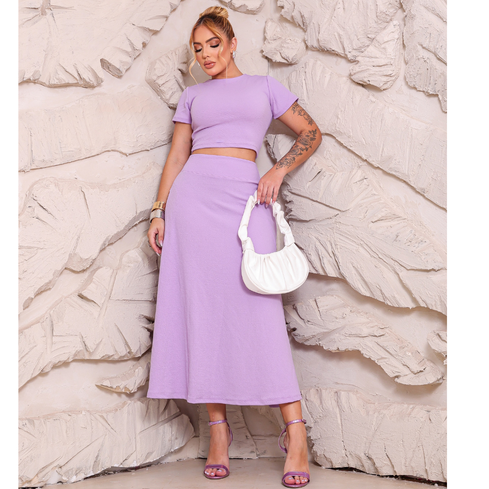 Conjunto Saia E Blusa Moda Evangelica Midi Crepe De Malha