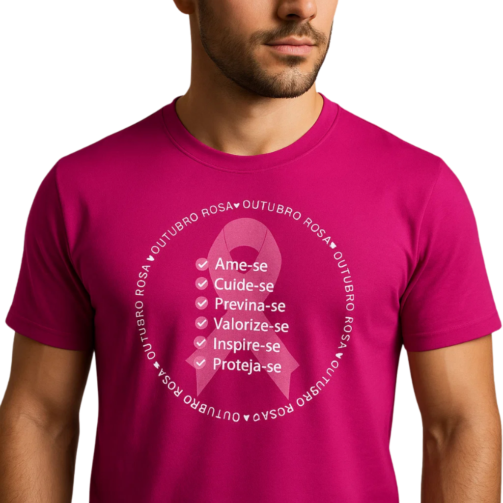 Camiseta Outubro Rosa Unissex Blusa Conscientização Prevenção Câncer de Mama Feminina Masculina