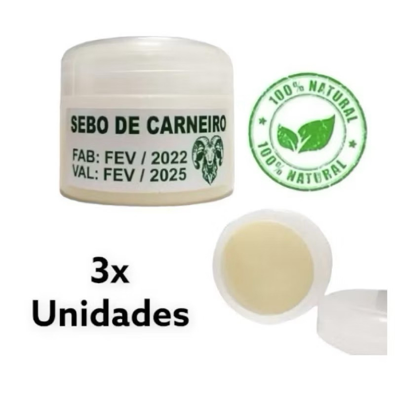 3x SEBO DE CARNEIRO PURO - 100% NATURAL - 50g em Oferta na Shopee