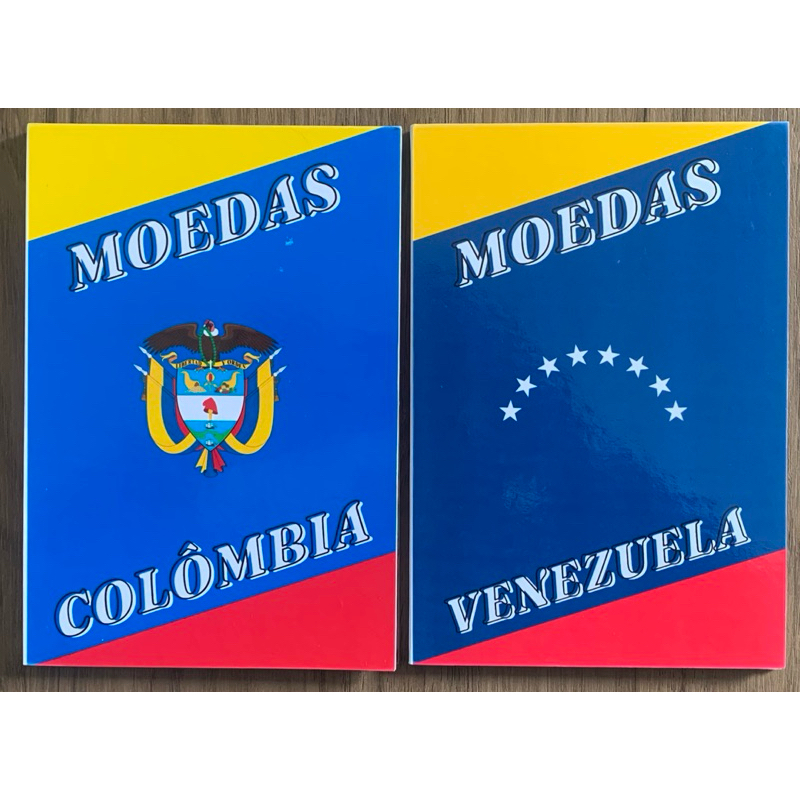 Kit com 2 Álbuns de moedas estrangeiras, América do Sul: para moedas da Colombia e Venezuela (Sem moedas)