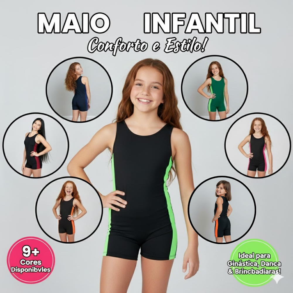 Maio Infantil/Juvenil Presente Dia Das Crianças Para Natação e Hidroginástica Curto em Suplex + TOUCA