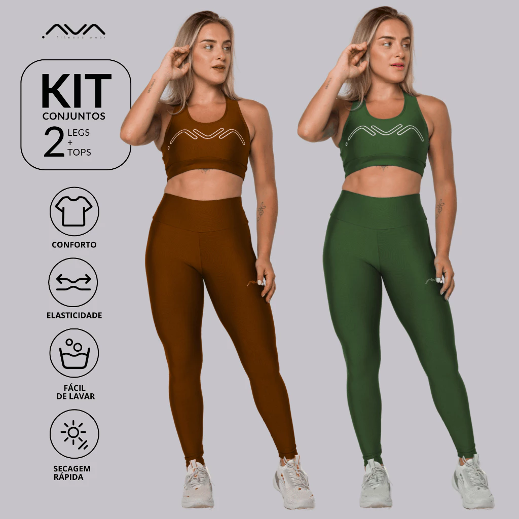 Kit 2 Conjuntos Feminino Academia Zero Transparência Top e Legging AVA Fitness Originals — imagem 1