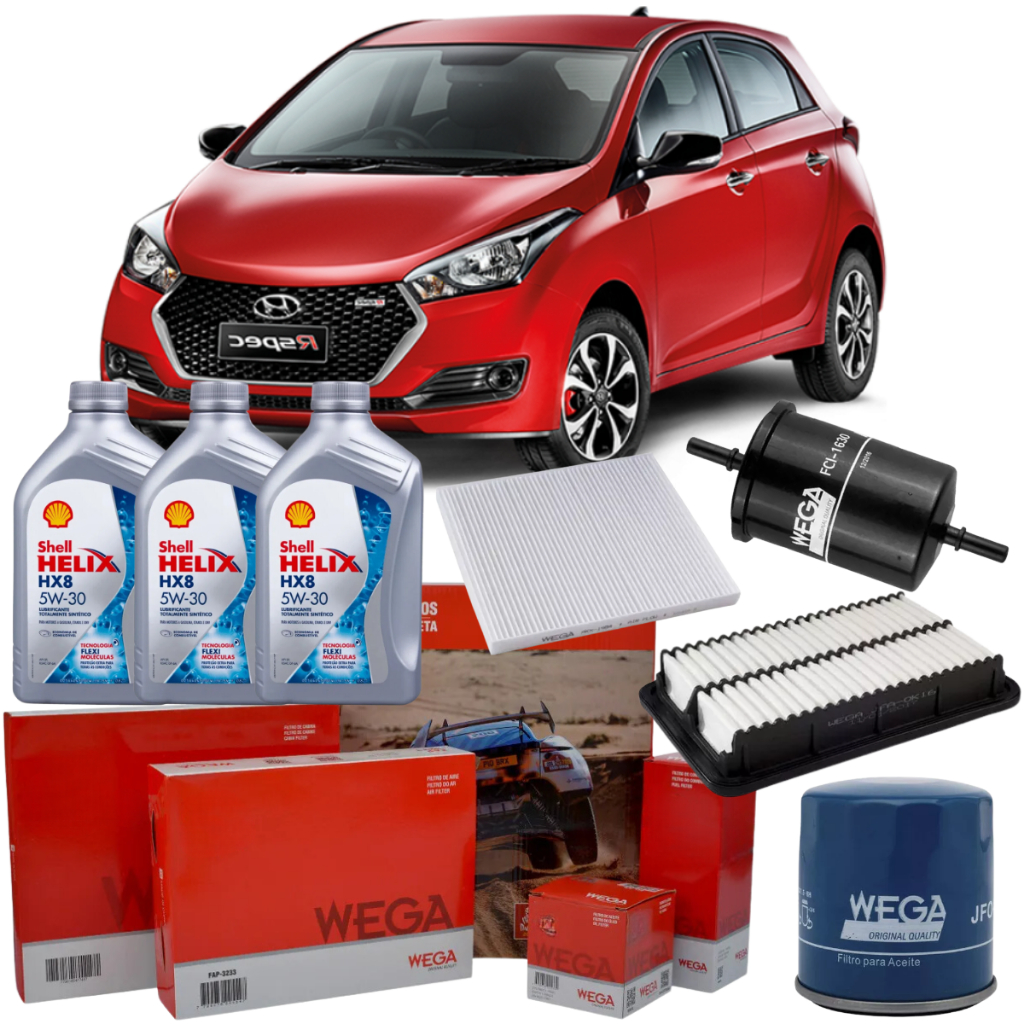 Kit Revisao Troca de Oleo Shell e Filtros Wega Hyundai HB20 1.0 12v 3 Cilindro 2012 2013 2014 2015