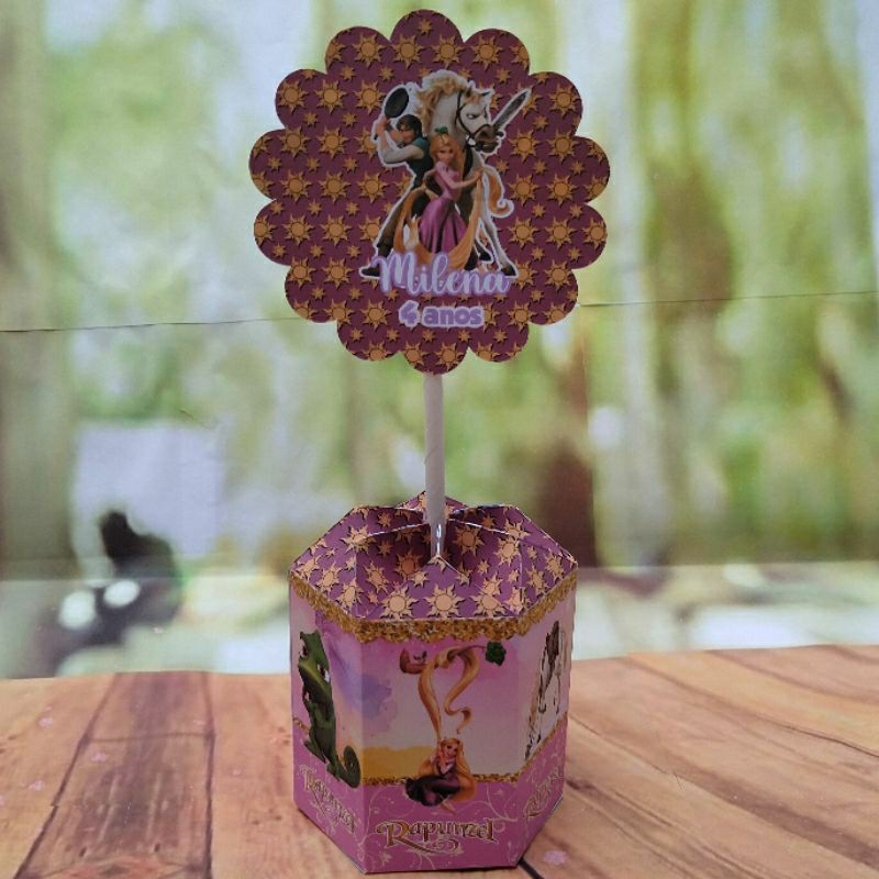 PEGUE e MONTE - Centro de Mesa Sextavado - Tema Rapunzel - Lembrancinha de Festa Infantil