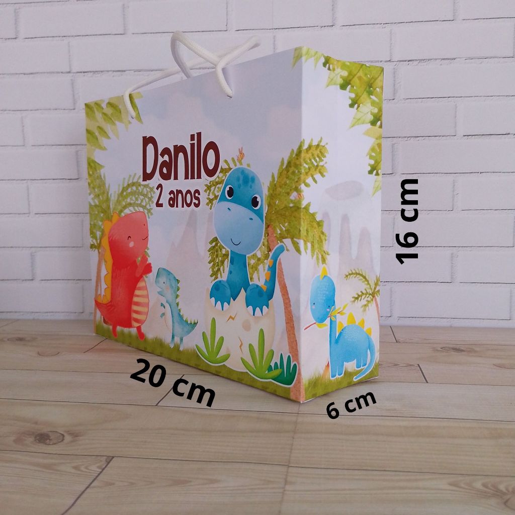 Sacolinhas Personalizadas G DINOSSAURO BABY (20x16x6cm) Lembrancinha Festa Aniversário