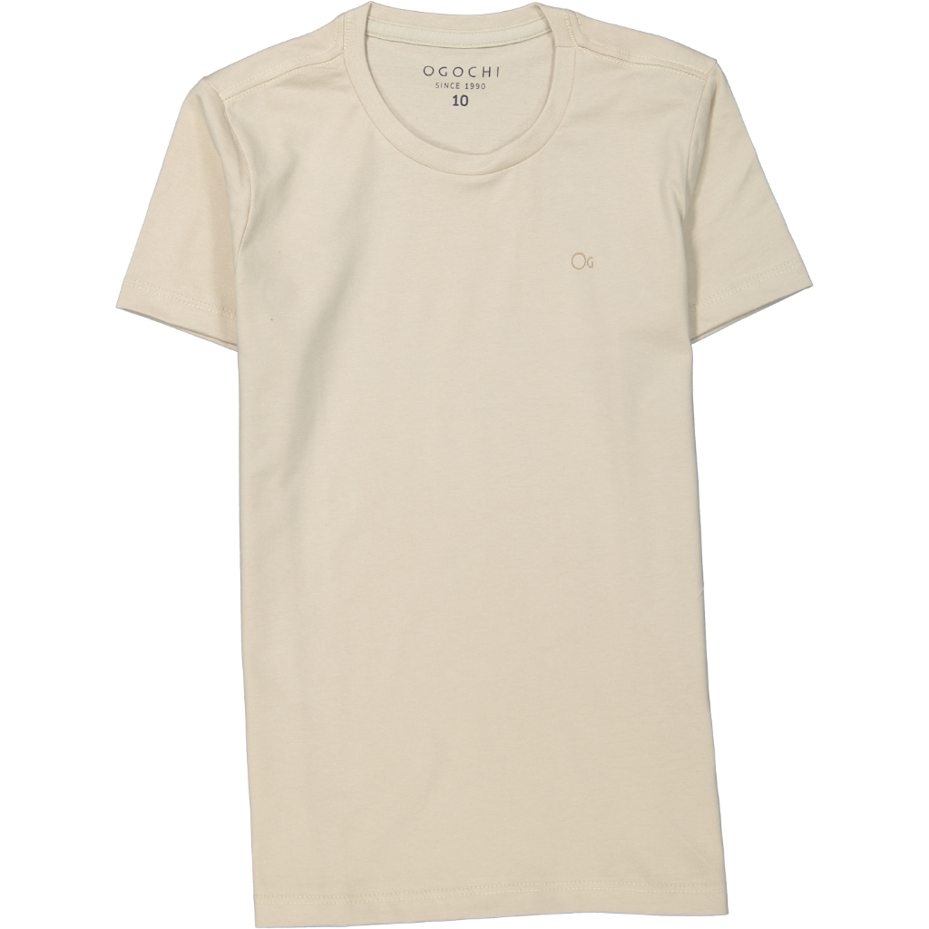 CAMISETA BÁSICA DE MENINO MODELO SLIM COR AREIA TECIDO 100% ALGODÃO INFANTIL E JUVENIL MARCA OGOCHI