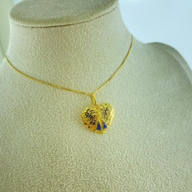 Gargantilha Coração Nossa Senhora Aparecida Ouro 18K Corrente Veneziana Pingente Cravejado Zircônia Azul