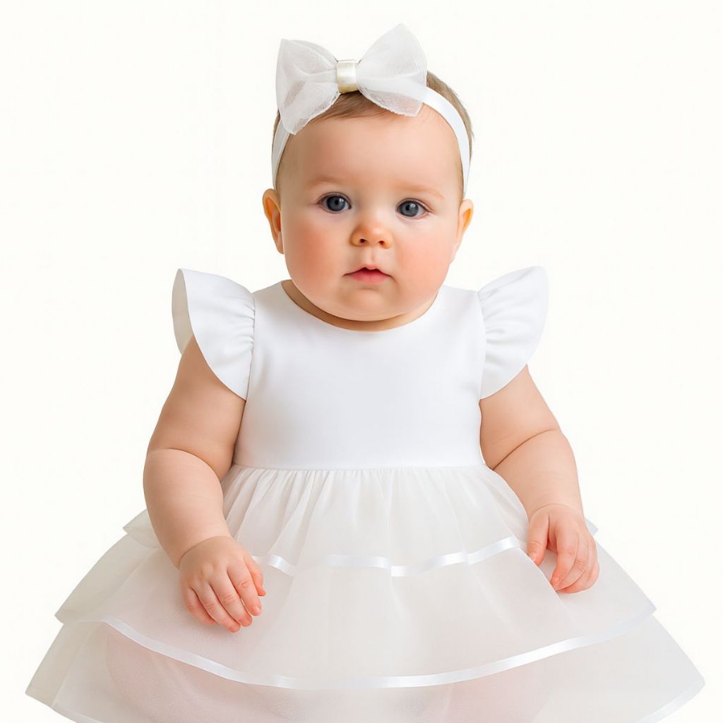 Vestido Bebê Para Batizado Menina Rafaela Com Saia De Voil Roupas De Bebê Vestido Para Meninas em Oferta na Shopee