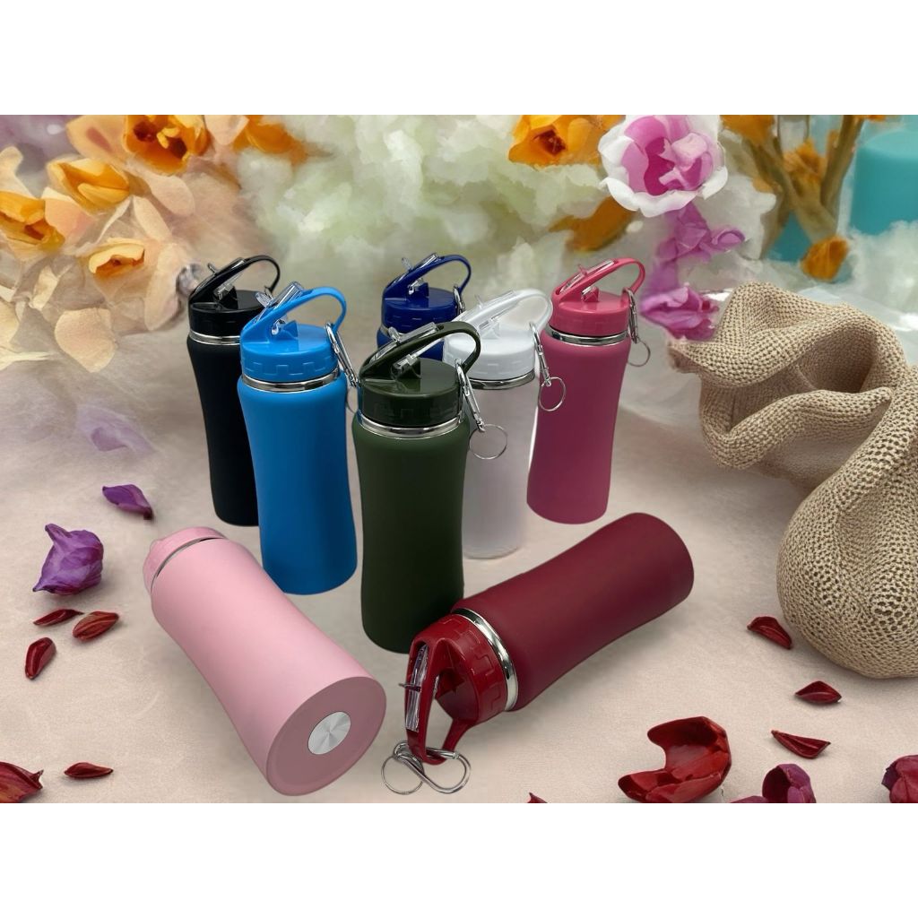 Garrafa Térmica 350ml Inox Squeeze Emborrachada Bico Flip com Chaveiro