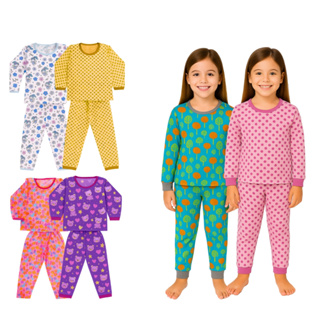 Super Kit 10 Pijamas Infantis Femininos – 5 Blusas de Manga Longa + 5 Calças para Noites em Oferta na Shopee
