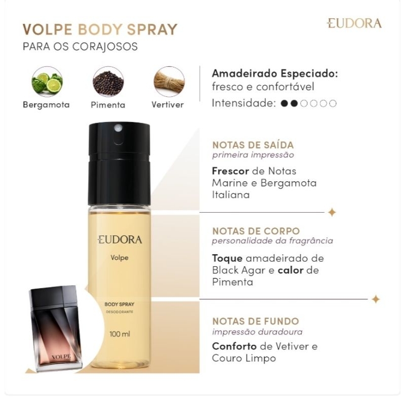Body Splash Masculino Eudora Volpe 100ml Validade 01/28