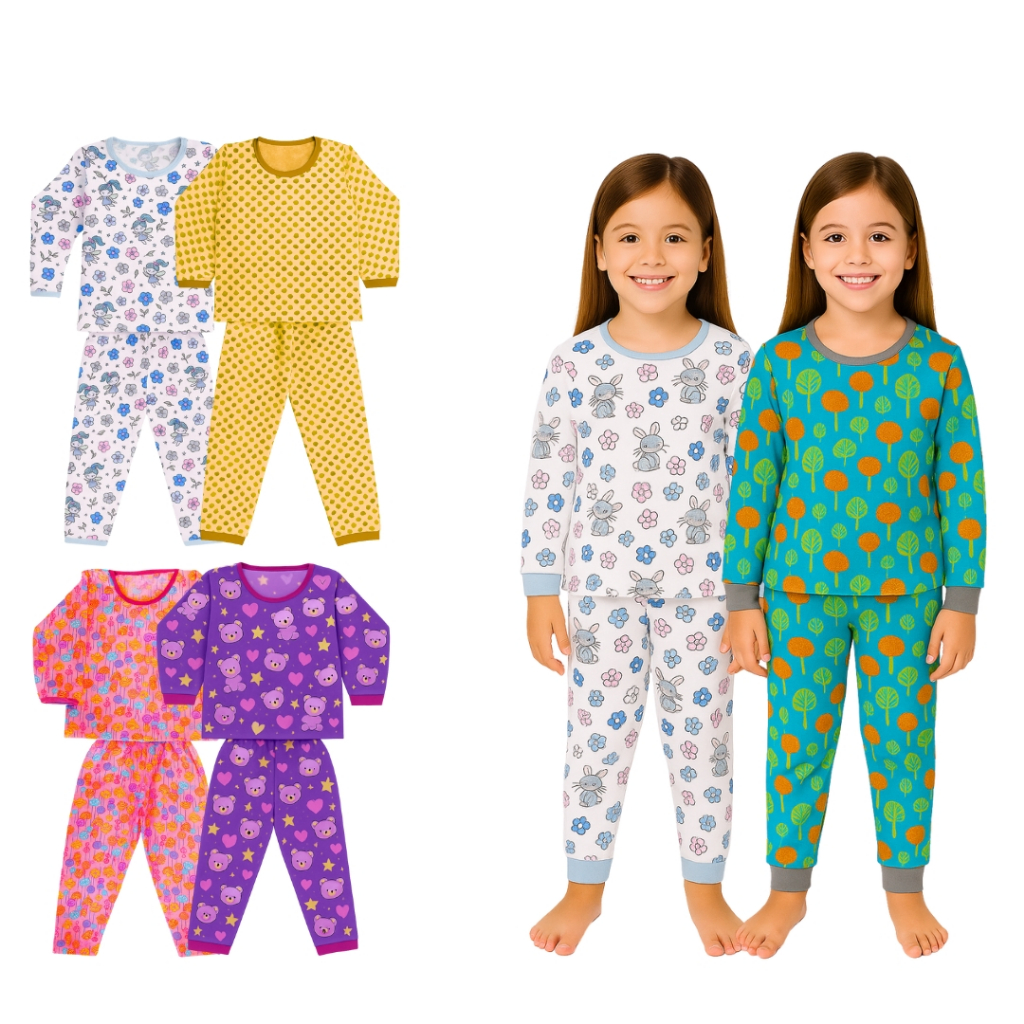 Super Kit 6 Pijamas Infantis Femininos – 3 Blusas de Manga Longa + 3 Calças para Noites