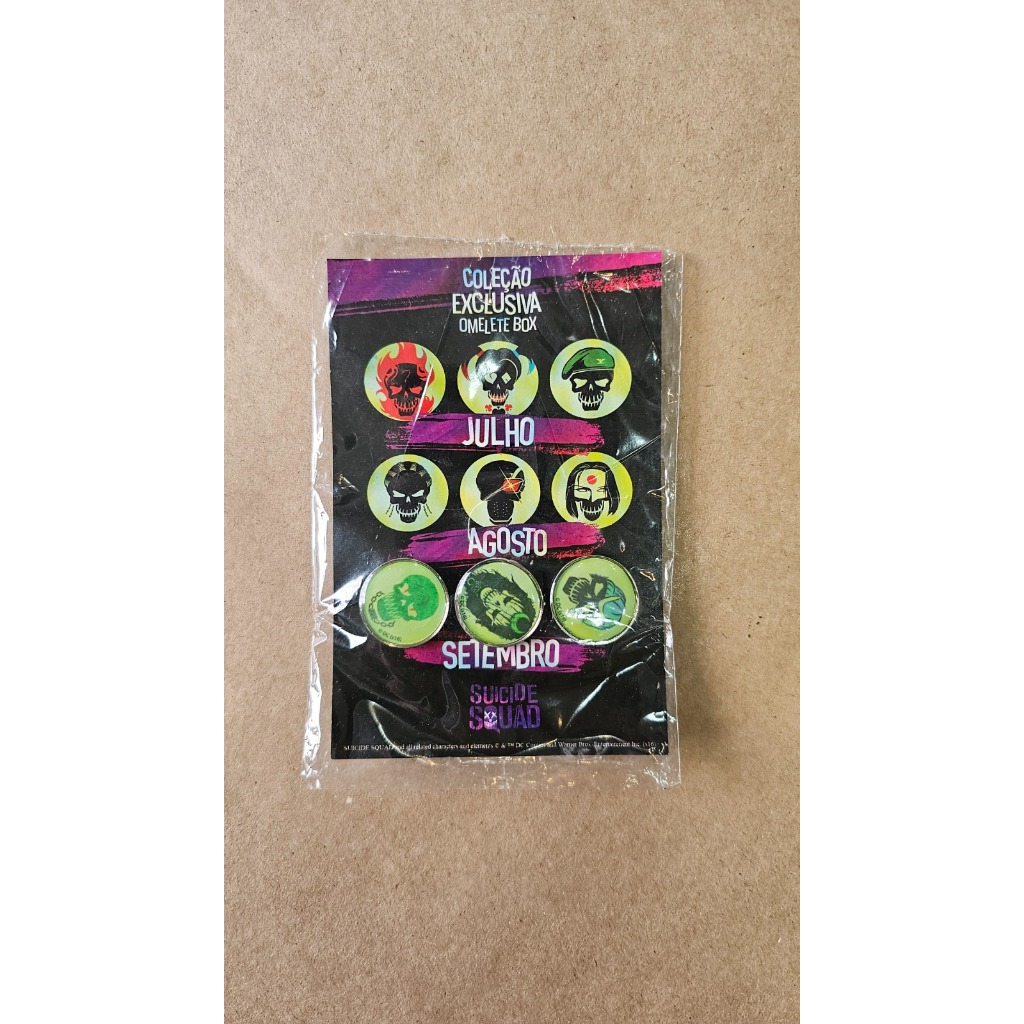 Kit 3 Pins Esquadrão Suicida Omelete Box Setembro Broche