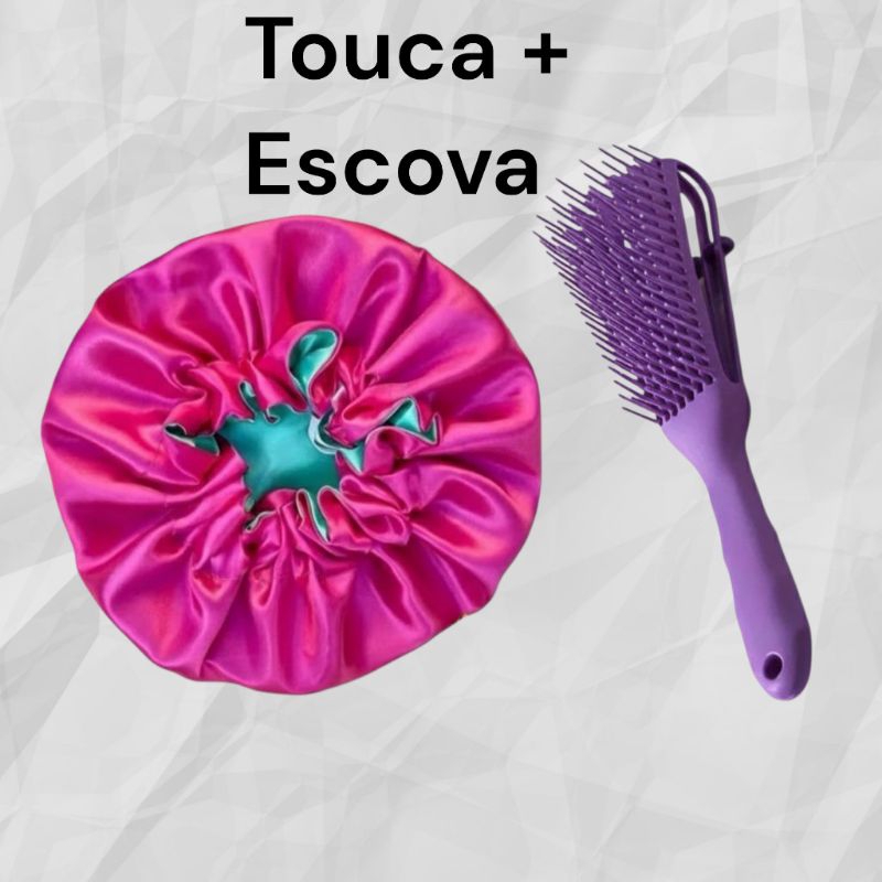 Kit Touca Cetim Ajustável Mais Escova Polvo