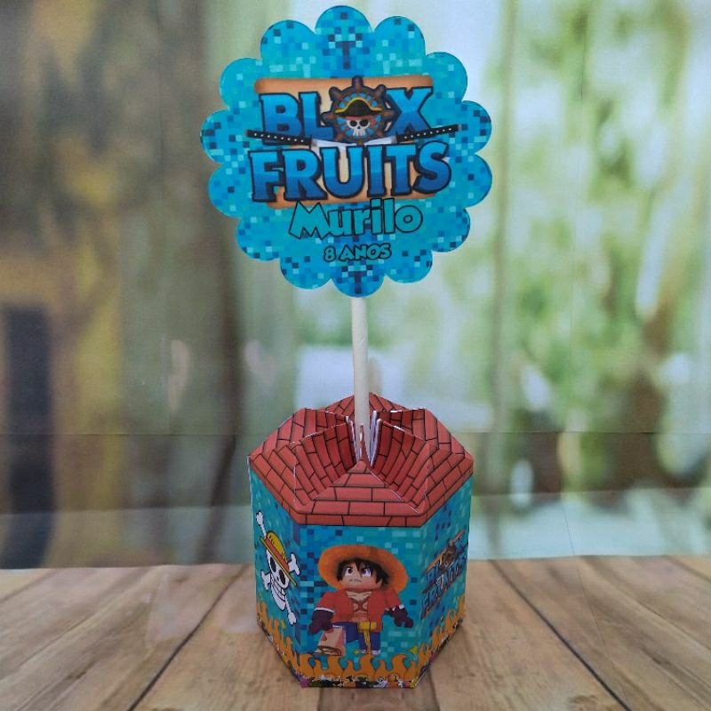 PEGUE e MONTE - Centro de Mesa Sextavado - Tema Blox Fruits - Lembrancinha de Festa Infantil