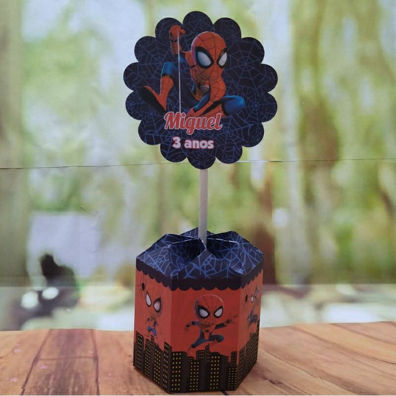 PEGUE e MONTE - Centro de Mesa Sextavado - Tema Homem Aranha- Lembrancinha de Festa Infantil